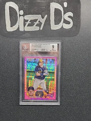 Brice Turang 2023 Topps Chrome Logofractor Pink /199 Rc Beckett 9 Mint Brewers  - Image 1 of 3