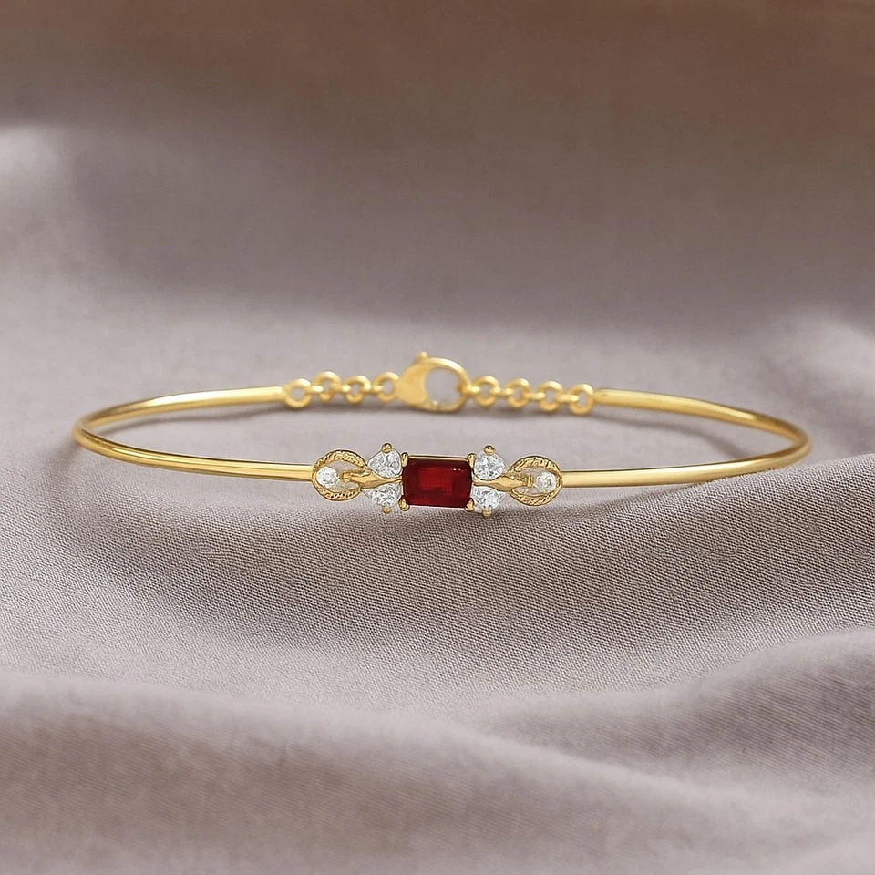 Natural Ruby & Diamond Bracelet 14K Solid Gold – July Birthstone # 1016 - Image 1 of 1