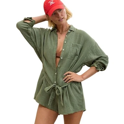 Romper Aerie manga longa amarrar cintura verde feminino tamanho grande festa na piscina - Imagem 1 de 4