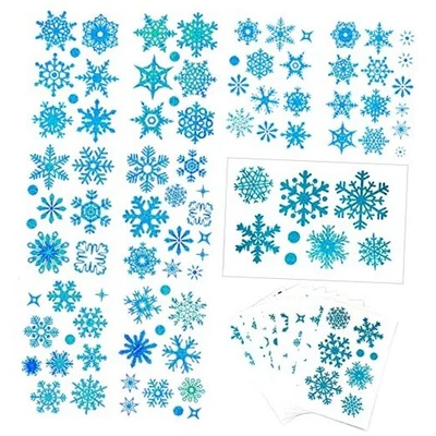 9 Hojas Brillo Azul Copo de Nieve Ventana Adhesivo Calcomanías Navidad Vidrio Estático  Foto 1 de 4