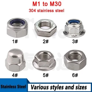 M2 ~ M24 Stainless Steel Hex Nut / Nylock Nut / Flange Nut / Acorn Cap Dome Nuts - Picture 1 of 13