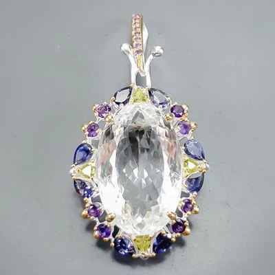 Colgante vintage de cuarzo natural de 60 quilates de plata de ley 925/NP46694 Foto 1 de 4