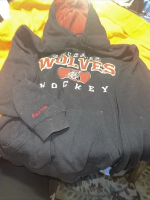 Sudadera con Capucha de Hockey Chicago Wolves Talla Pequeña Negra Pullover Manga Larga Foto 1 de 4