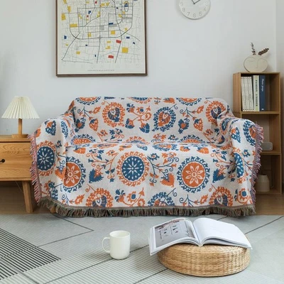 Бежевый диван чехол с цветной богемное узор, универсальный хлопок диван чехол, S... - Изображение 1 из 4