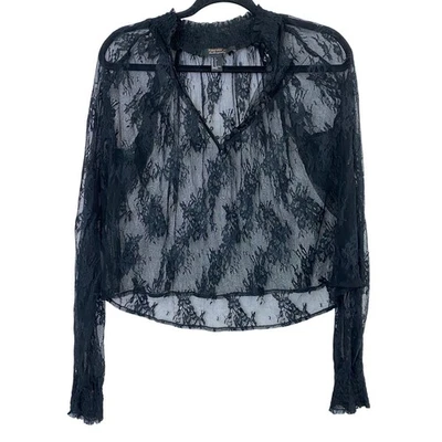 Forever 21 当代透明蕾丝衬衫女式 S Whimsigoth 巫婆哥特缩褶 — 第 1/4 张图片