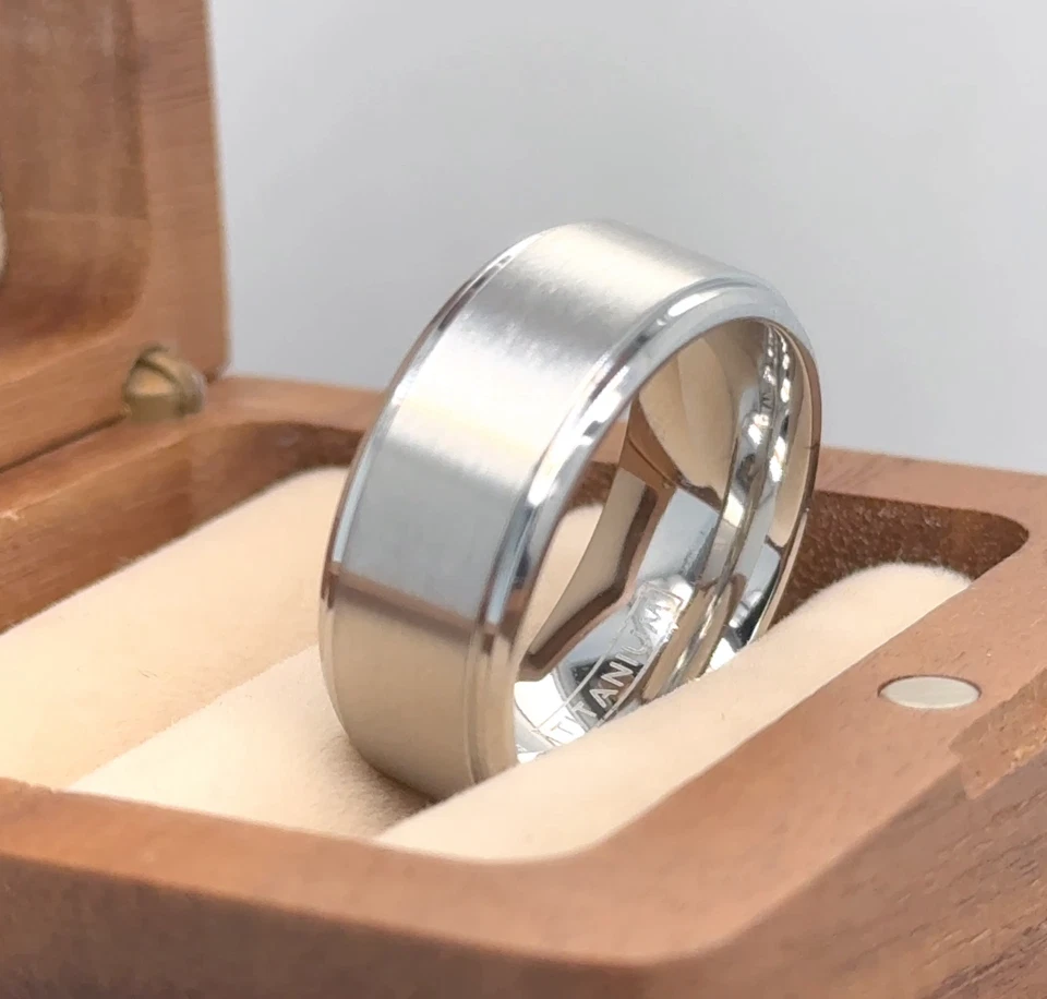 Marido Regalos de San Valentín 9 mm Plata Titanio Propuesta Anillo Cepillado Banda Brillante Foto 1 de 4