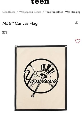 Bandera de lona Pottery Barn Teen Yankees MLB para dormitorio nueva con etiquetas Foto 1 de 4