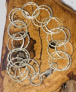 925 Sterling Silver Thin Circle Link Double Row Bracelet 7.50” - Picture 1 of 10