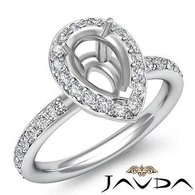 Diamond Engagement Ring Halo Pave Set 0.55Ct Platinum 950 Pear Shape Semi Mount - Image 1 of 4
