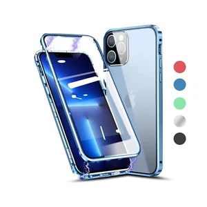 For iPhone 15 14 13 12 11 X 8 7 SE - Magnetic Double Screen Glass Phone Case - Picture 1 of 11