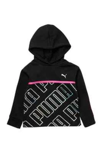 PUMA Little Girl's 5 Pullover Alpha Pack Black Pink Sliver Hoodie Sweatshirt L/S - Picture 1 of 1