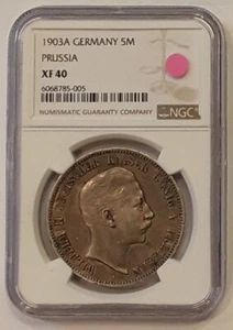 1903A  GERMANY / PRUSSIA,  5 MARKS,  NGC XF40 - Picture 1 of 4
