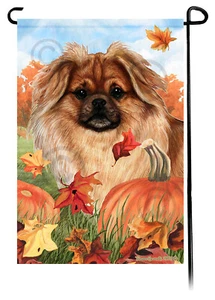 Falling Leaves Garden Flag - Red Sable Tibetan Spaniel - Picture 1 of 1