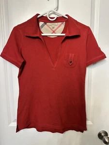 Burberry London Short Sleeves Polo Shirt Womens Size M Red Golf Vtg Cotton Blend - Picture 1 of 10