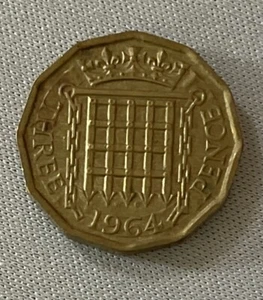 1964 Großbritannien Großbritannien 3 Pence Thruppence Thrupenny Queen Elizabeth II Münze (64º) - Bild 1 von 2