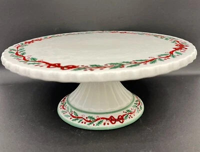 Avon FESTIVE HOLIDAY DESSERT PLATE Christmas Pedestal Cake Stand 3.5" tall 9" w - Image 1 of 4