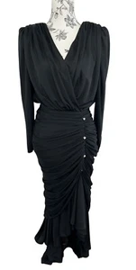 AURELIE Womens Vintage 1980s 80s Black Ruched Cocktail Diamonte Dress Size 10 - Picture 1 of 17