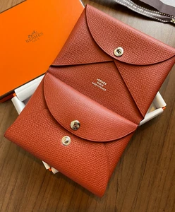 NUEVO NUEVO EN CAJA HERMES Calvi Duo Epsom Cuero Brique 36 Tarjetas Monedero Portamonedas Rojo - Imagen 1 de 3