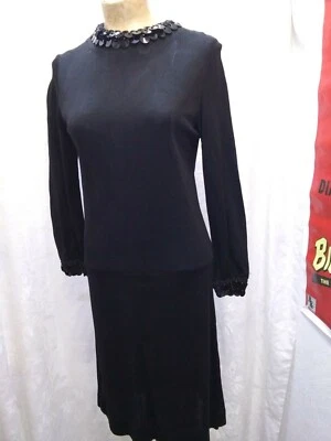  Vestido de cóctel vintage años 60 jersey negro lentejuelas grandes de Strad Knits mediano Foto 1 de 4