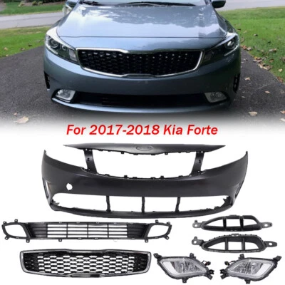 Front Bumper Cover Upper Lower Grille w/ Fog Lamps For 2017-2018 Kia Forte 5PCS - Image 1 of 4