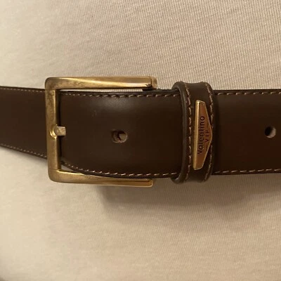 VALENTINO VIP MENS Brown Leather Belt Accessory  Gold Hardware Italy Size 44 - Image 1 of 4