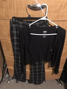 Girls Black Plaid Pants & top Size 14-16 - Picture 1 of 5