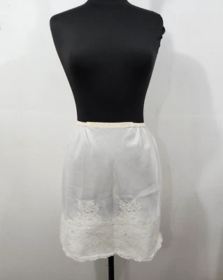 Vintage Wondermaid Half Slip Nylon Lace Mini Skirt Ivory Slit Size M *FLAW* - Image 1 of 4