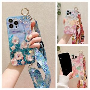 Oil Painting Flowers Crossbody Wristband Phone Case Cover For Samsung S A Series