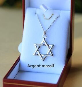 pendentif étoile juive de David et chaine 50cm en argent massif 925 neuf + boite
