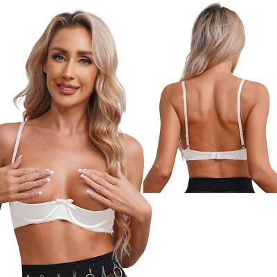 Sujetador para mujer satinado 1/4 tazas push up con aros lencería esponja pecho expuesto top Foto 1 de 4