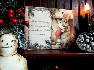 ENTZÜCKENDES PRIMITIVES VINTAGE FOLK BAUERNHOF STIL WEIHNACHTEN KUNSTBUCH HASE KANINCHEN SCHILD - Bild 1 von 11