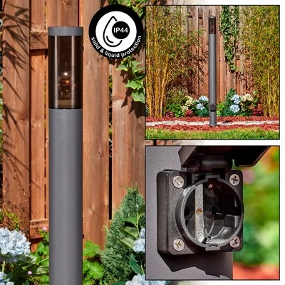 Moderne Wegeleuchte E27 aus Metall/Kunststoff mit Steckdose Anthrazit Außenlampe - Bild 1 von 4