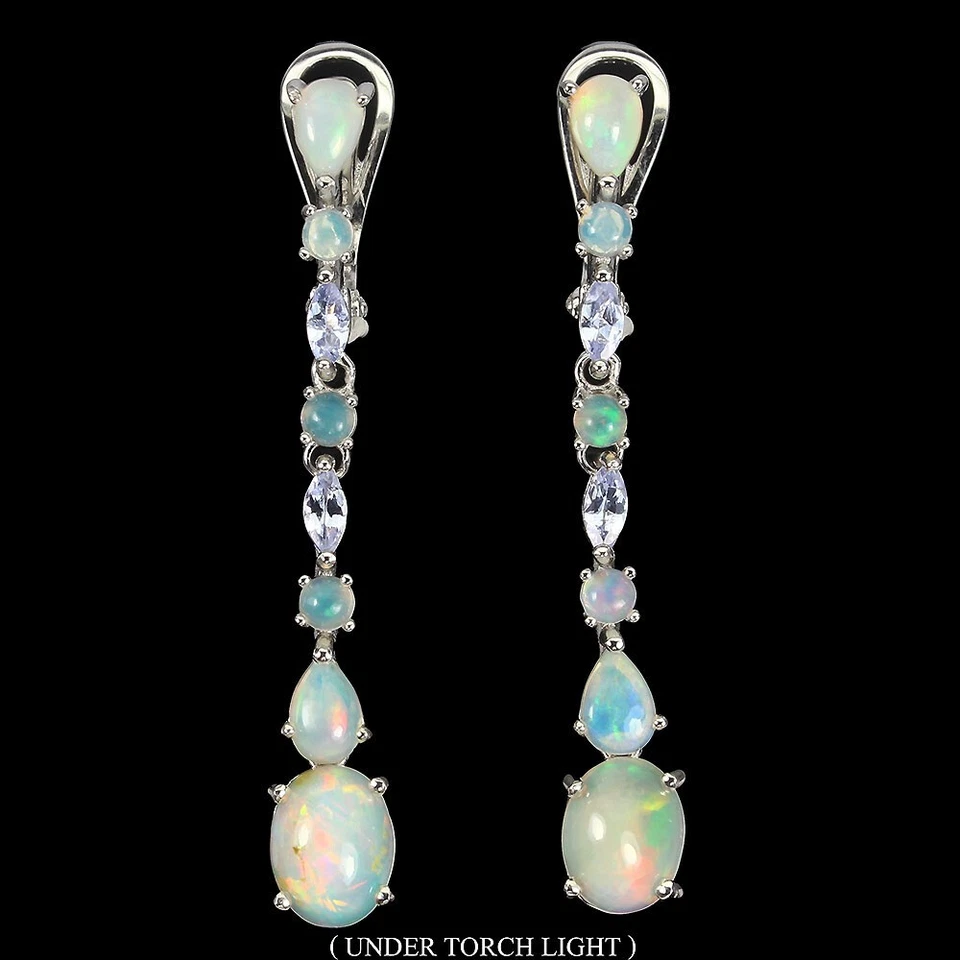 Orecchini in argento sterling 925 opale di fuoco ovale 9x7 mm gemma... - Immagine 1 di 4