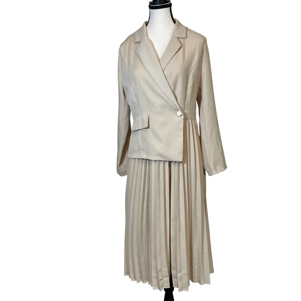 Moda Corona Mujer Vestido Plisado Elegante Carrera Clásico Neutro Oficina Grande Foto 1 de 4