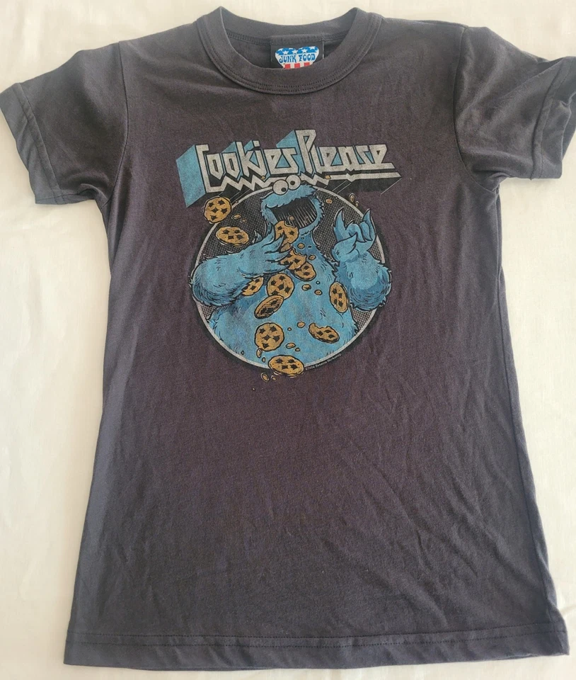 NOVA Camiseta Junk Food Cookie Monster “Cookies Please” Meninas Juventude Med. Vintage - Imagem 1 de 4