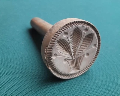 19th C. Wooden Butter Mold, Basket & Leaves Design, 2.5" Stamp, 5" Tall - Image 1 of 4