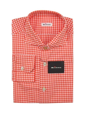 Kiton Orange Check Cotton Shirt - Slim - 15.5/39 - (KT118222) - Imagem 1 de 4