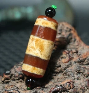 Energie Tibetischer alter Achat rote Farbe 3 Linien Heiler Medizin dZi Perlen Amulett Ra40 - Bild 1 von 6