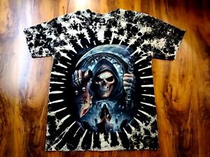 New Grim Reaper Scythe Skull Tattoo Glow In The Dark Skull Tye Dye T- Shirt XL