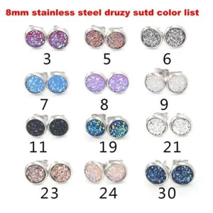 STAINLESS STEEL SPARKLE 'CRYSTAL RESIN' STUD EARRINGS - FAB COLOURS-ANTI ALLERGY - Picture 1 of 13