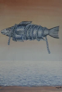 Rare fine unique surreal composition painting, signed Rene Magritte, w COA - Picture 1 of 11
