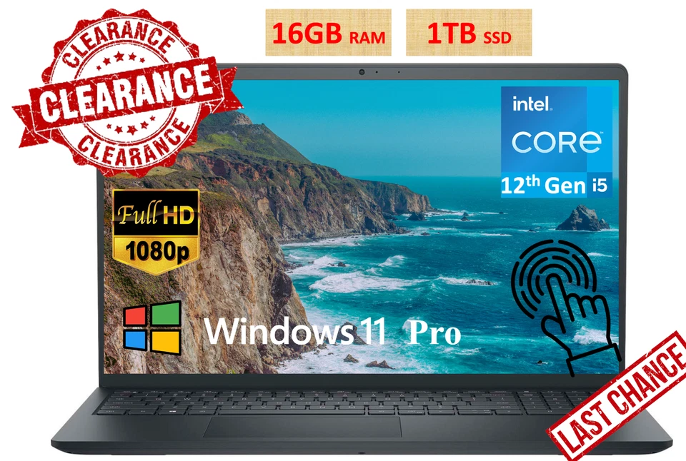 2025 Dell Inspiron 15 Touch Laptop Intel i5-1235U, 16GB  1TB SSD Win 11 Pro - Image 1 of 4