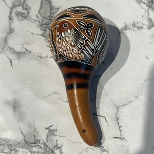 Costa Rican Gourd Maraca Percussion Shaker Instrument 5” Bird & Flower Handmade - Picture 1 of 8