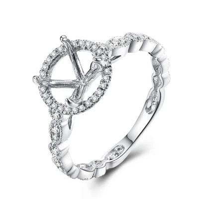 Anillo semi montaje diamantes naturales redondos de 7,5 mm de 0,3 quilates engaste de oro blanco sólido de 10 k Foto 1 de 4