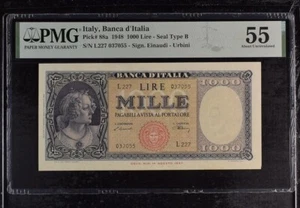 Italy, Banca d'Italia, 1000 Lire 1948 - Seal Type BPMG Graded AU 55 - Picture 1 of 2