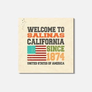Salinas Grunge Travel Postage 4'' X 4'' Square Wooden Coaster - Picture 1 of 3