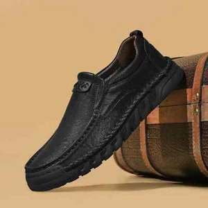 Men's Genuine Leather Loafers Comfortable Casual Shoes Non-slip Moccasins Shoes - Picture 1 of 27