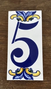 Ceramic Tile Blue Yellow Address House Number 5 Made In Spain 6” X 3” Nice! - Picture 1 of 2