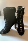 Steve Madden Womens Black Freely Suede Lace Up Peep Toe Booties Shoes Size 9M