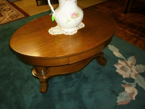 Antique Oak Coffee Table Oval top drawer quarter sawn oak 1900's 36" Library Cover